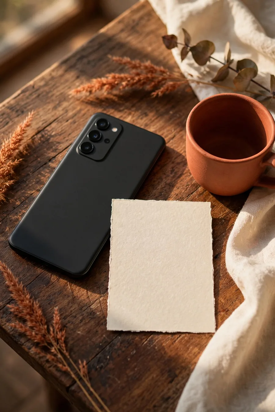 A phone face down on a table